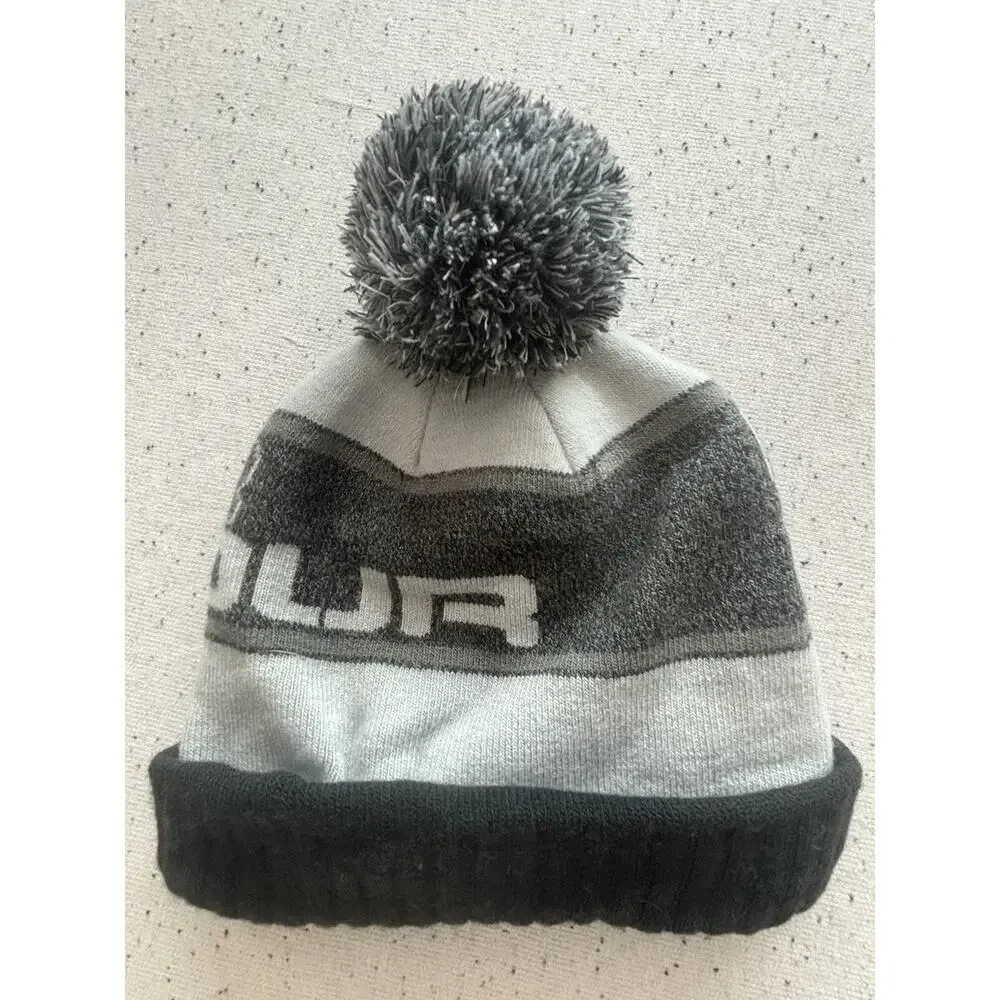 Under Armour Youth Retro Pom Beanie Hat Boys Girls Gray Black Knit Winter Cap